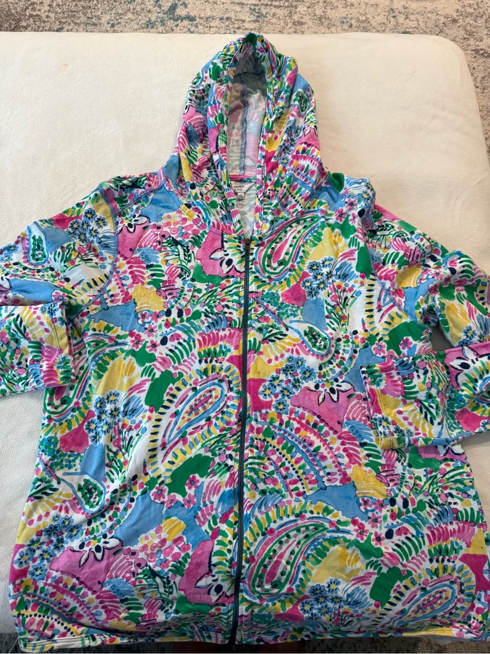 Crown & Ivy women's full-zip hoodie Multicolor Floral Size XL E01